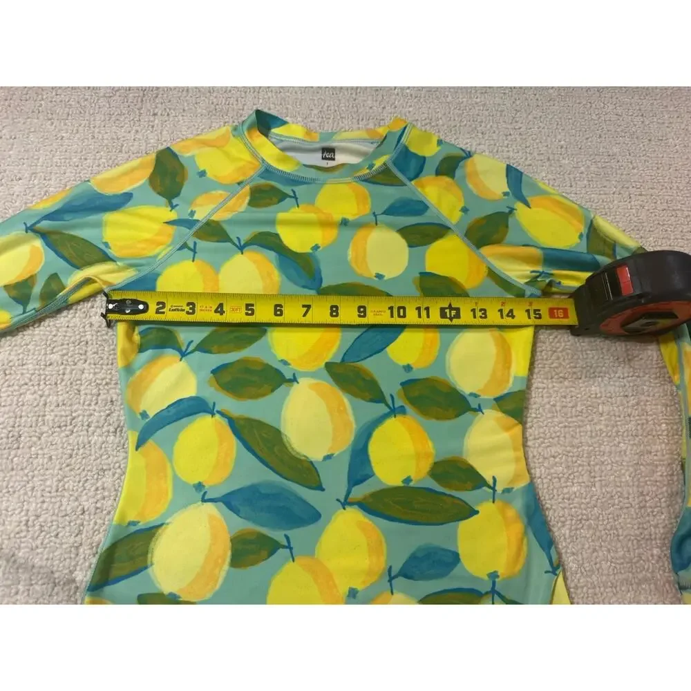 Tea Collection Long Sleeve Rash Guard Swim Top Lemon Green Kid’s Size 1 UPF 50